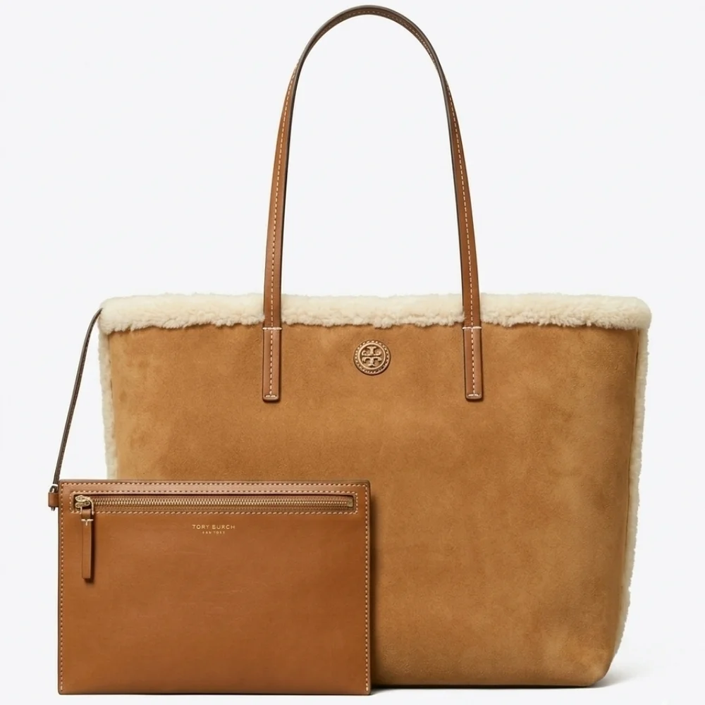Tory Burch Blake Shearling Large Tote With Leather Pouch